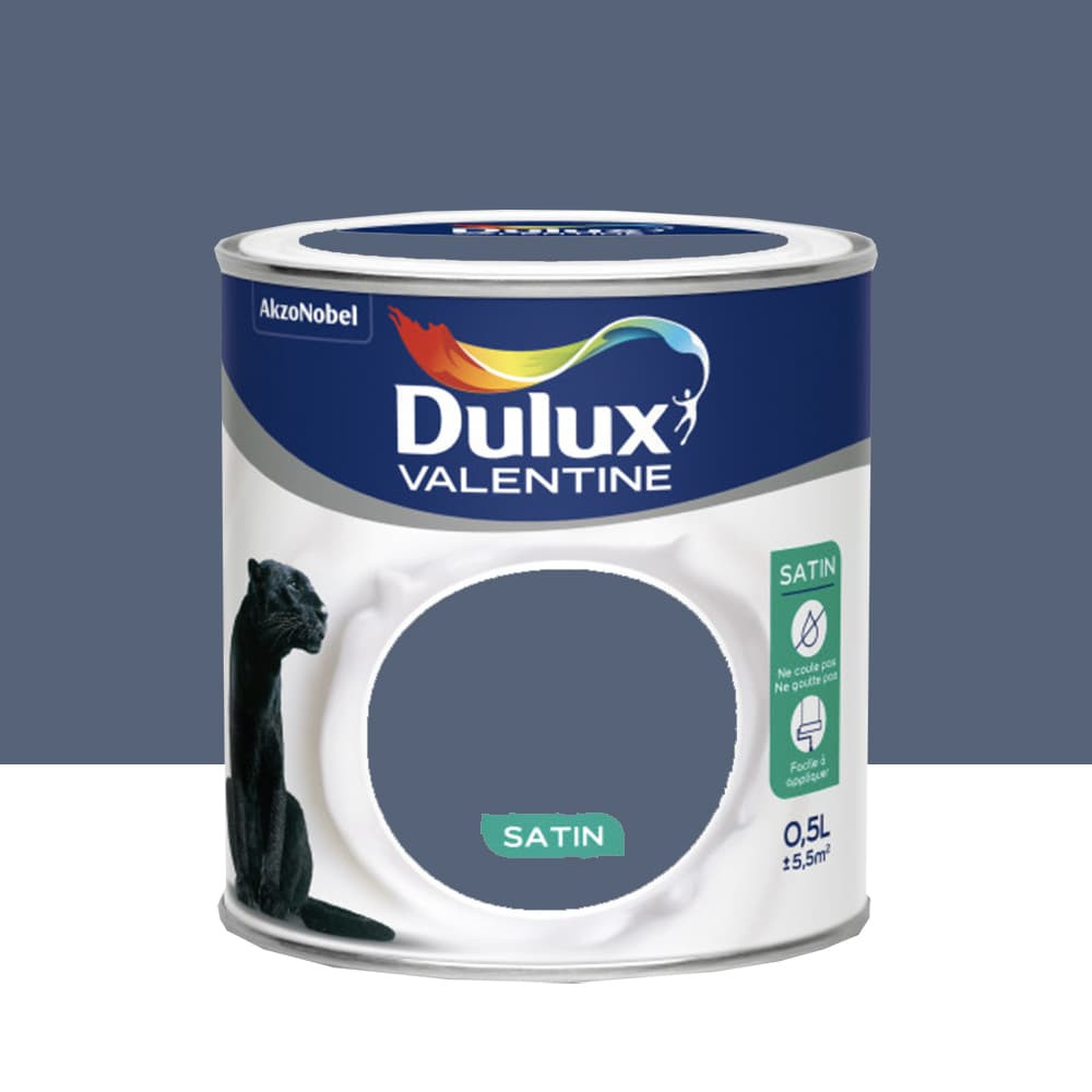 Peinture acrylique satin DULUX VALENTINE Crème de couleur Bleu ardoise - 0,5L Peinture acrylique satin DULUX VALENTINE Crème de couleur Bleu ardoise - 0,5L