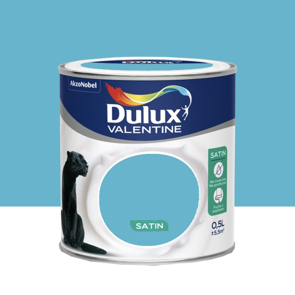 Peinture acrylique satin DULUX VALENTINE Crème de couleur Bleu Caraïbes - 0,5L Peinture acrylique satin DULUX VALENTINE Crème de couleur Bleu Caraïbes - 0,5L
