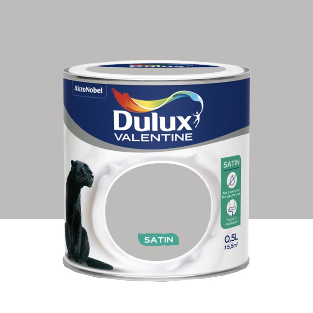 Peinture acrylique satin DULUX VALENTINE Crème de couleur Béton gris - 0,5L Peinture acrylique satin DULUX VALENTINE Crème de couleur Béton gris - 0,5L