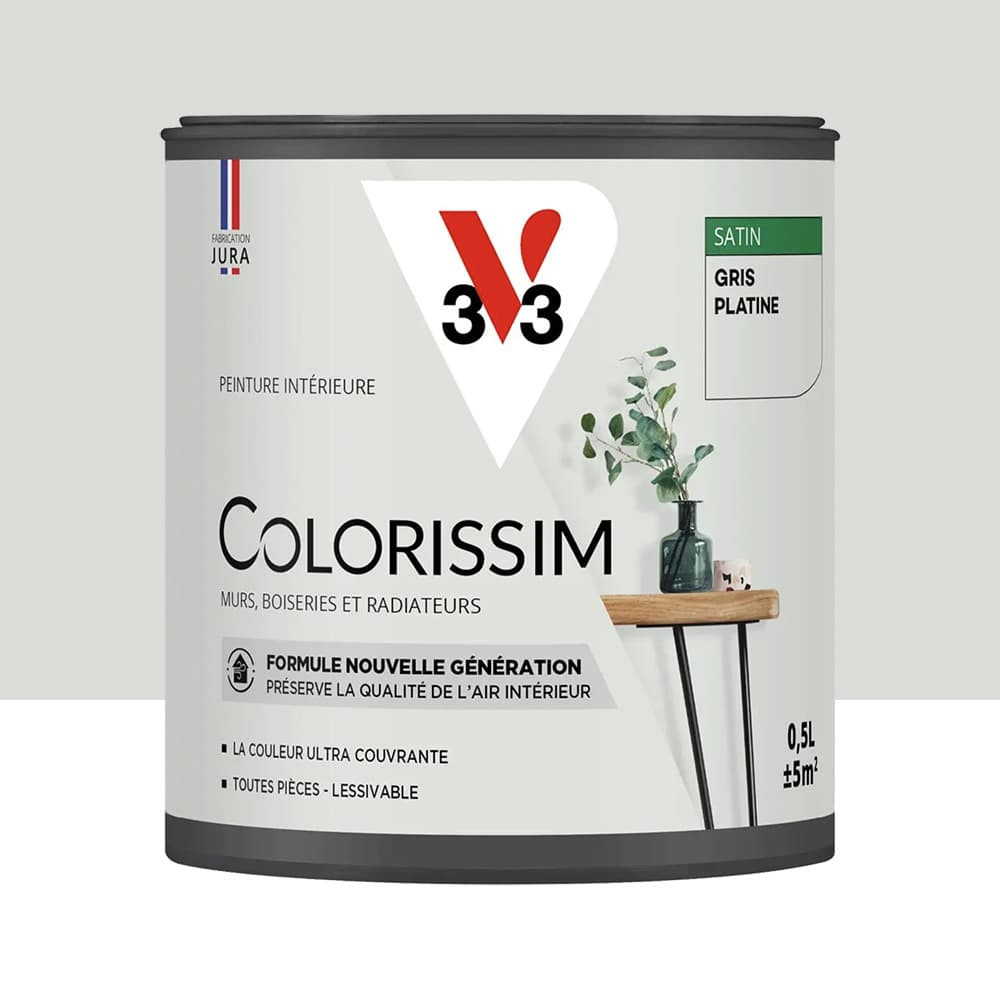Peinture intérieure V33 Colorissim Satin Gris Platine - 0,5L Peinture intérieure V33 Colorissim Satin Gris Platine - 0,5L