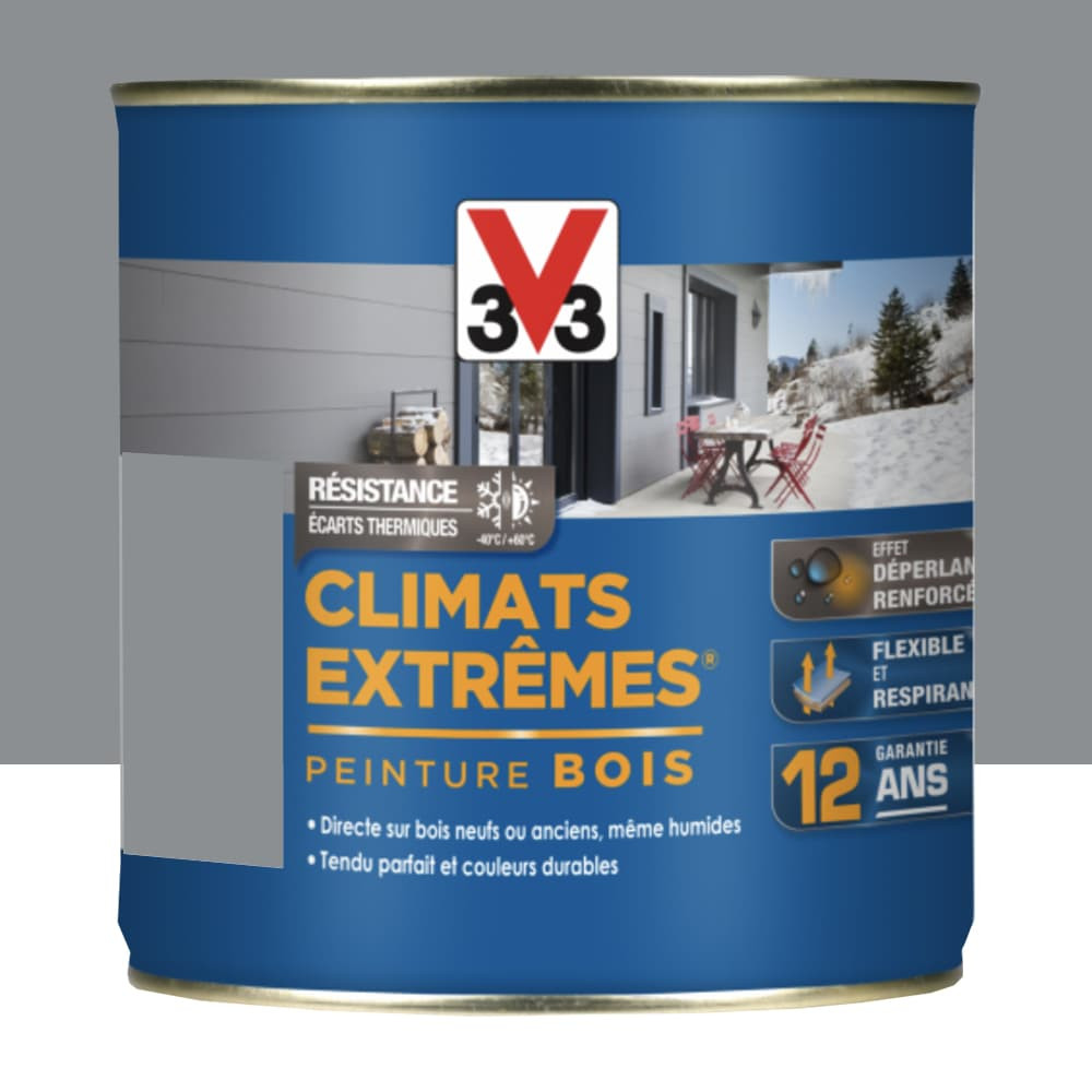 Peinture bois V33 Climats Extrêmes Satin Gris galet - 0,5L Peinture bois V33 Climats Extrêmes Satin Gris galet - 0,5L