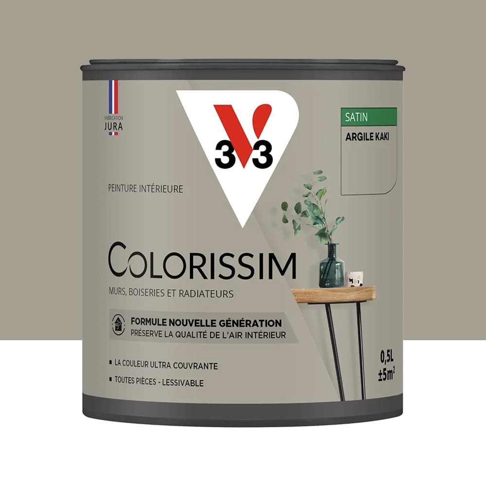 Peinture intérieure V33 Colorissim Satin Argile kaki - 0,5L Peinture intérieure V33 Colorissim Satin Argile kaki - 0,5L