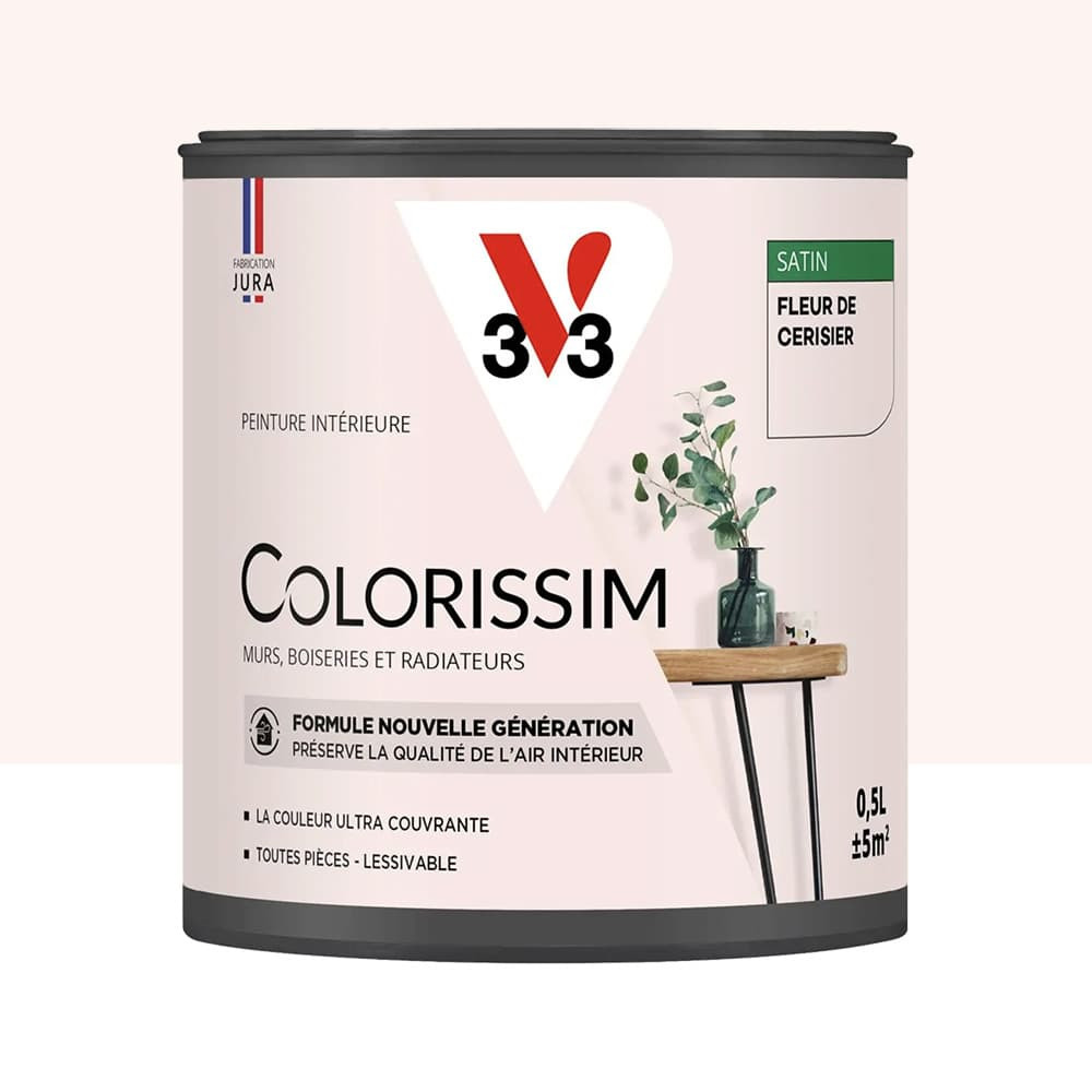 Peinture intérieure V33 Colorissim Satin Fleur de cerisier - 0,5L Peinture intérieure V33 Colorissim Satin Fleur de cerisier - 0,5L