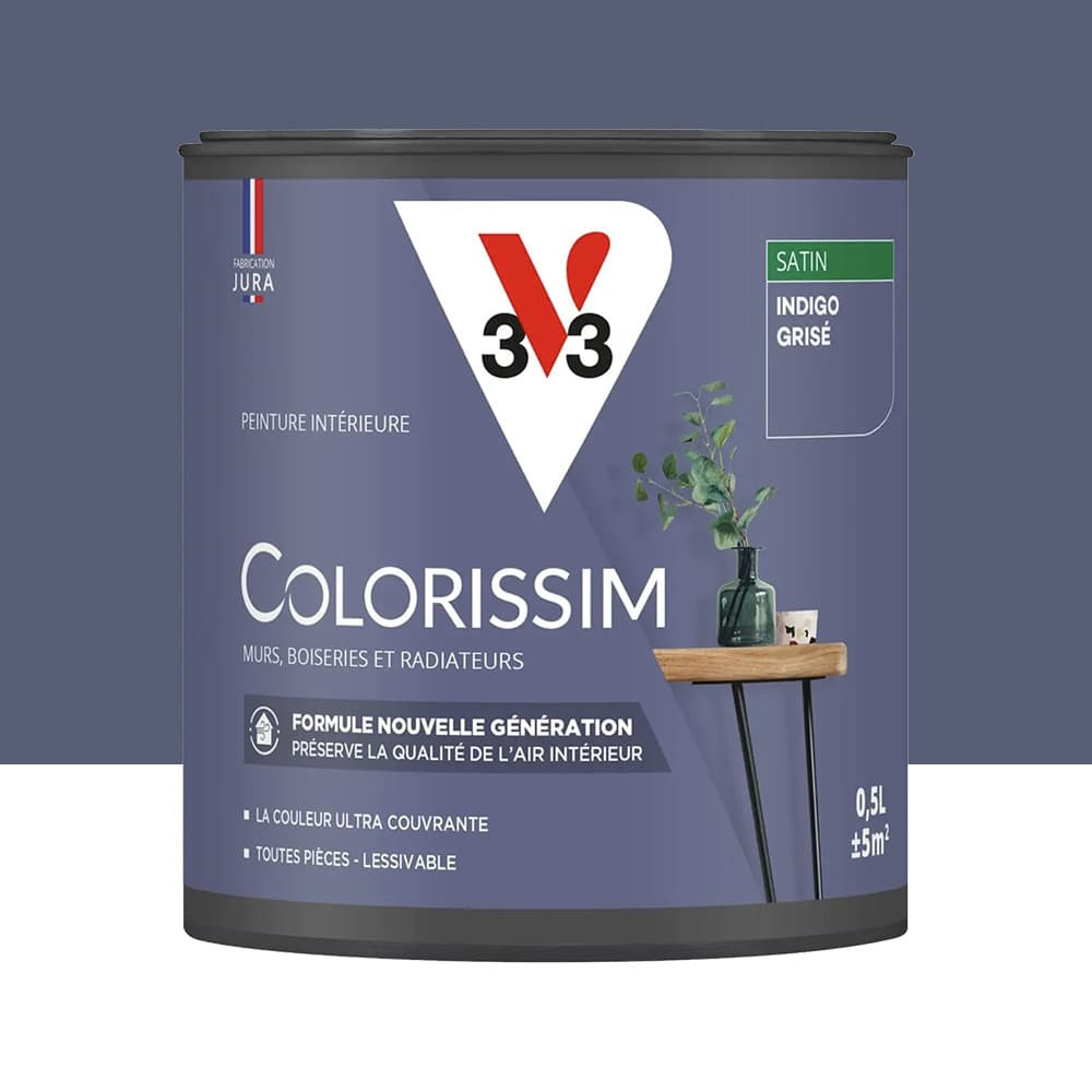 Peinture intérieure V33 Colorissim Satin Indigo grisé - 0,5L Peinture intérieure V33 Colorissim Satin Indigo grisé - 0,5L