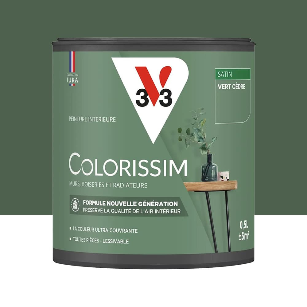 Peinture intérieure V33 Colorissim Satin Vert cèdre - 0,5L Peinture intérieure V33 Colorissim Satin Vert cèdre - 0,5L