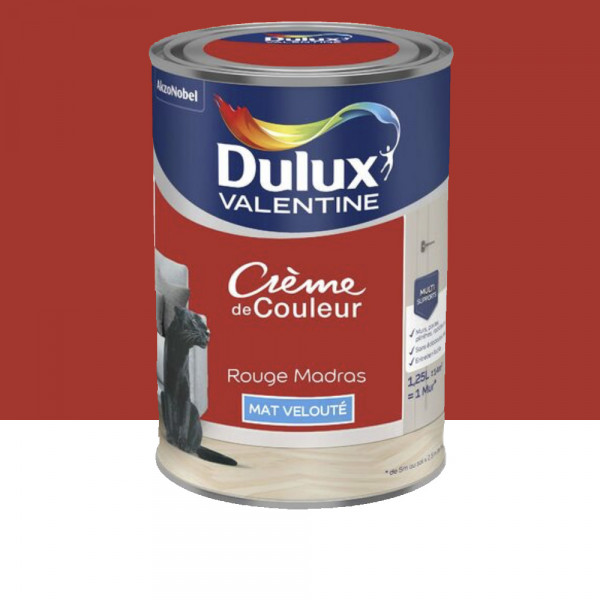 Peinture multi-supports Dulux Valentine Crème de Couleur Mat Rouge Madras - 1,25L