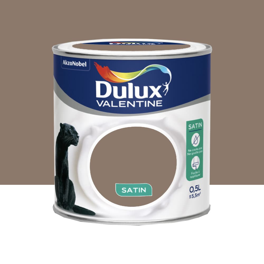 Peinture acrylique satin DULUX VALENTINE Crème de couleur Ours brun - 0,5L Peinture acrylique satin DULUX VALENTINE Crème de couleur Ours brun - 0,5L