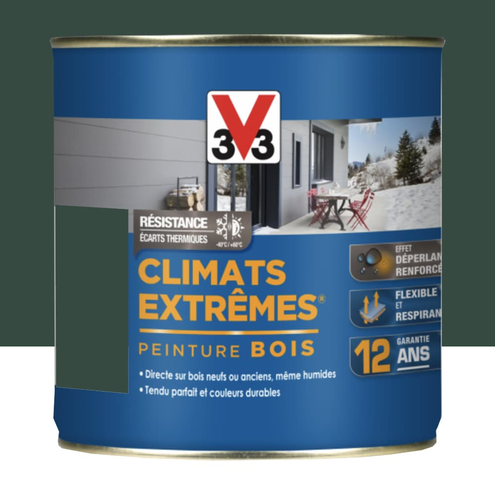 Peinture bois V33 Climats Extrêmes Satin Vert Basque - 0,5L Peinture bois V33 Climats Extrêmes Satin Vert Basque - 0,5L