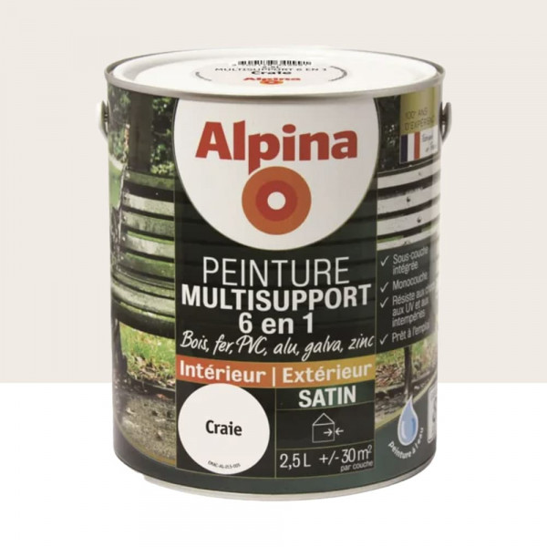 Peinture Multisupports 6 en 1 ALPINA Craie - 2,5L