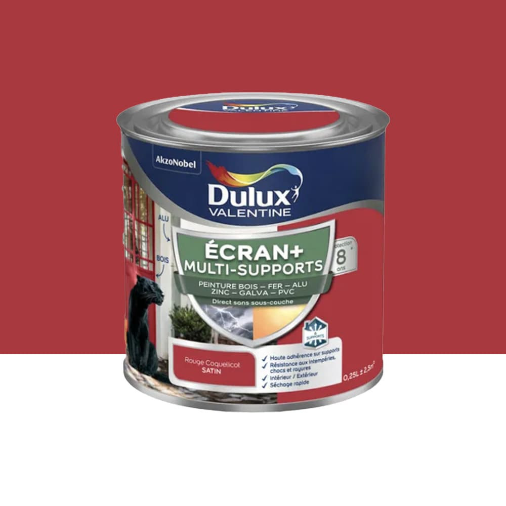 Peinture DULUX VALENTINE Ecran+ Multi-supports Rouge coquelicot - 0,25L Peinture DULUX VALENTINE Ecran+ Multi-supports Rouge coquelicot - 0,25L