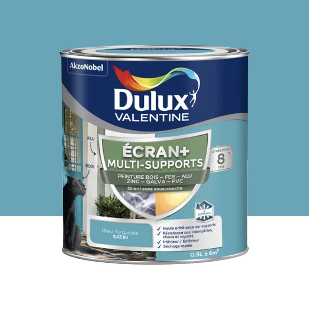 Peinture DULUX VALENTINE Ecran+ Multi-supports Bleu turquoise - 0,5L Peinture DULUX VALENTINE Ecran+ Multi-supports Bleu turquoise - 0,5L