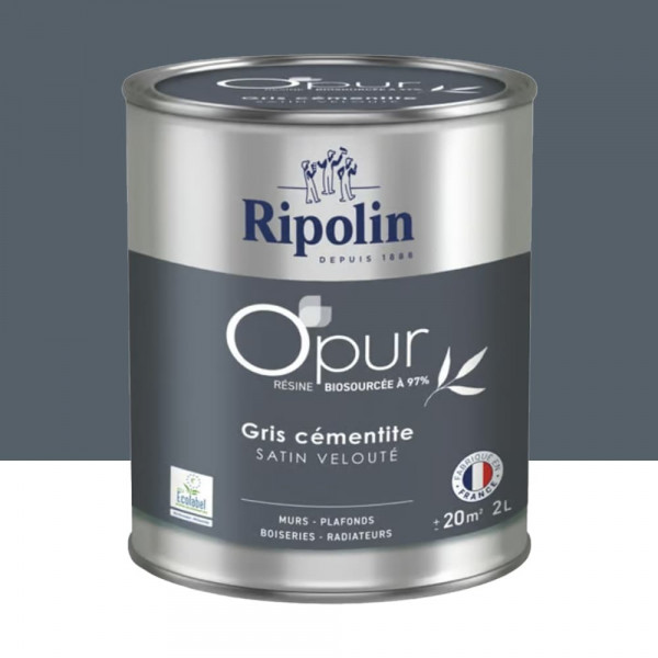 Peinture Murs, Boiseries, Radiateurs RIPOLIN OPur Satin Gris cementite NP - 2L