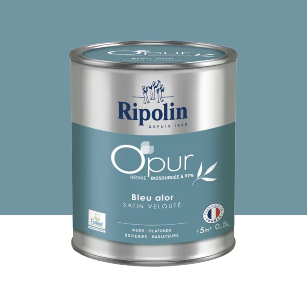 Peinture Murs, Boiseries, Radiateurs RIPOLIN OPur Satin Bleu alor NP - 0,5L