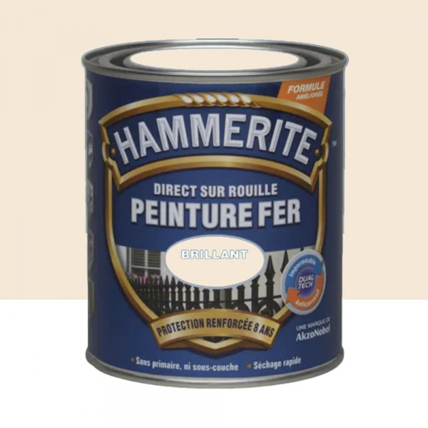 Peinture Fer Hammerite Direct sur Rouille Brillant Blanc Cassé - 0,75L