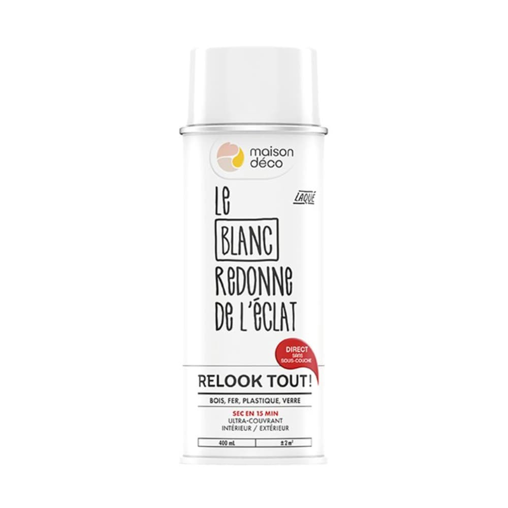 Bombe de peinture MAISON DECO les couleurs Blanc laqué - 400ml Bombe de peinture MAISON DECO les couleurs Blanc laqué - 400ml