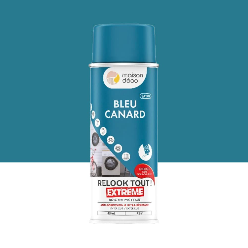 Bombe de peinture MAISON DECO Relook Tout Extrême Bleu canard satin - 400ml Bombe de peinture MAISON DECO Relook Tout Extrême Bleu canard satin - 400ml