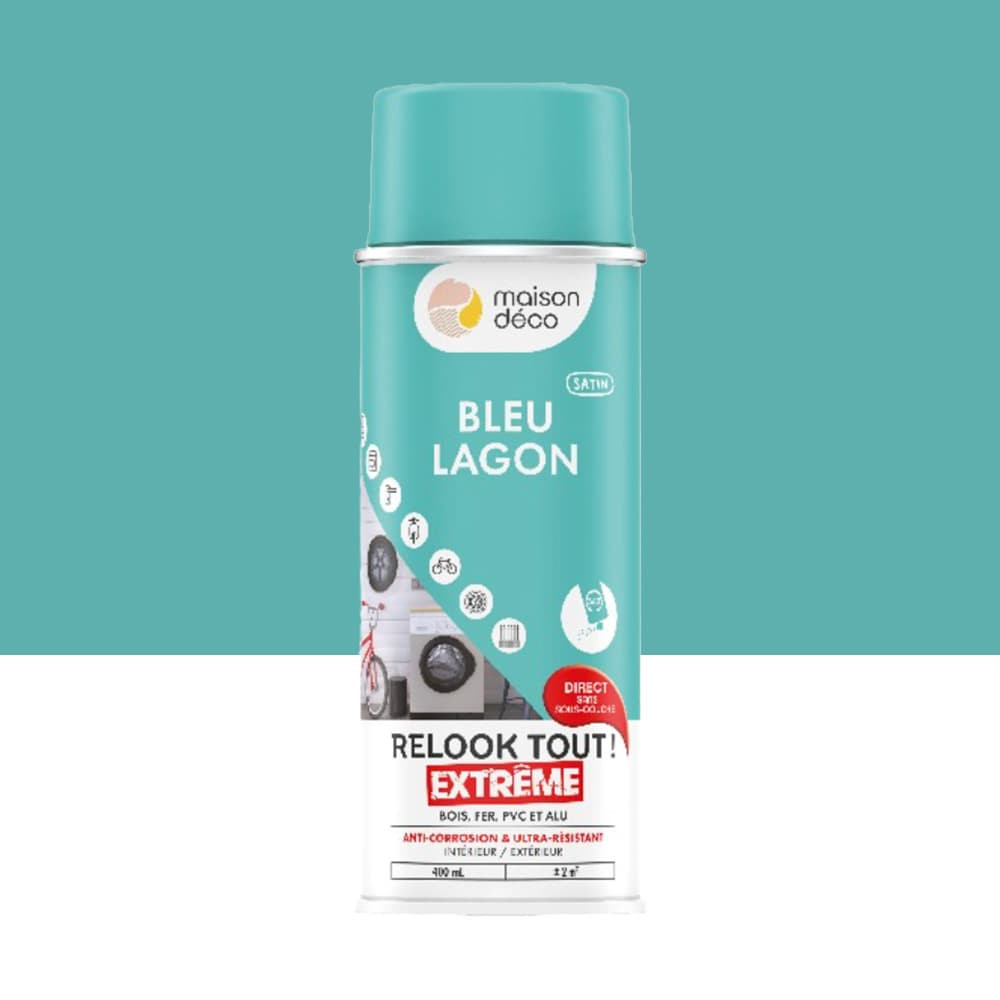Bombe de peinture MAISON DECO Relook Tout Extrême Bleu lagon satin - 400ml Bombe de peinture MAISON DECO Relook Tout Extrême Bleu lagon satin - 400ml