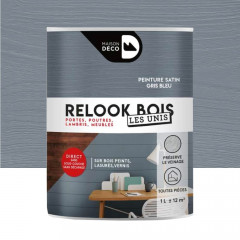 Peinture Maison Déco Relook Bois Les Unis Satin Gris bleu - 1L