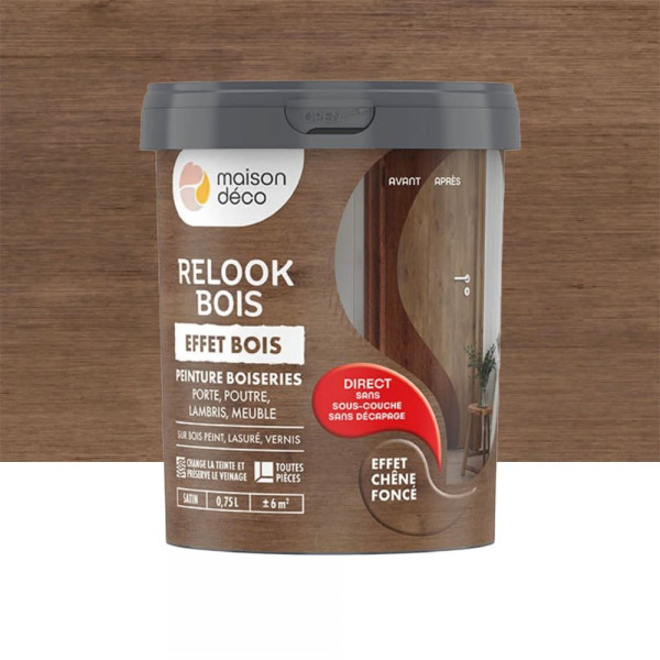 Peinture Maison Déco Relook Bois Effet Bois Chêne foncé - 0,75L