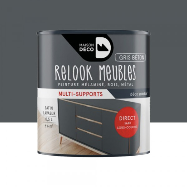 Peinture multi-supports Maison Déco Relook Meubles Satin Gris béton - 0,5L