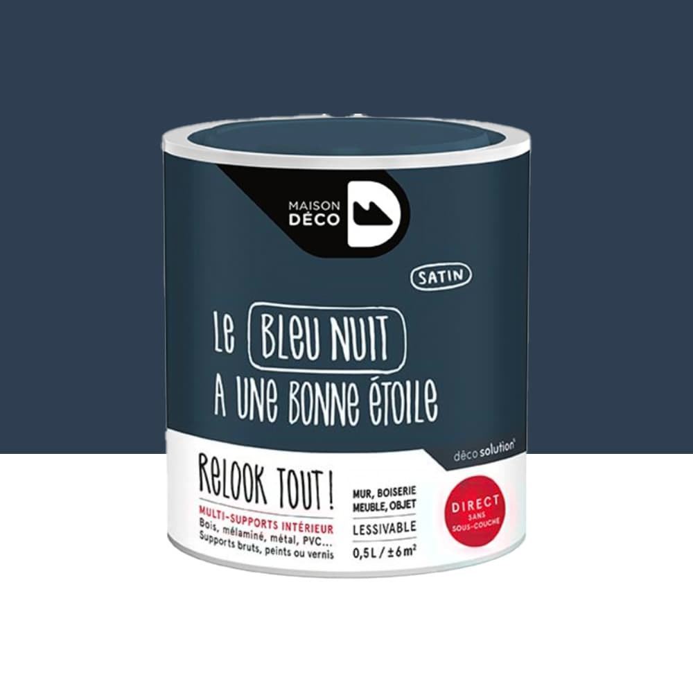 Peinture finition MAISON DECO Relook Tout Bleu nuit - 0,5L Peinture finition MAISON DECO Relook Tout Bleu nuit - 0,5L