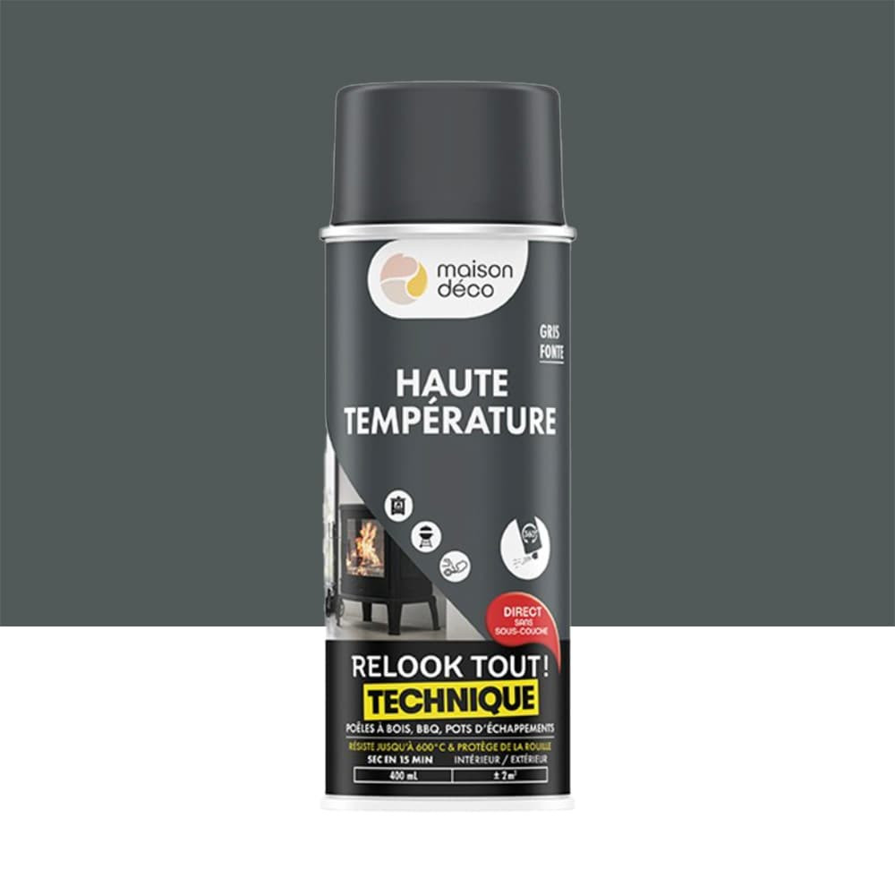 Bombe de peinture MAISON DECO Haute température Gris fonte - 400ml Bombe de peinture MAISON DECO Haute température Gris fonte - 400ml