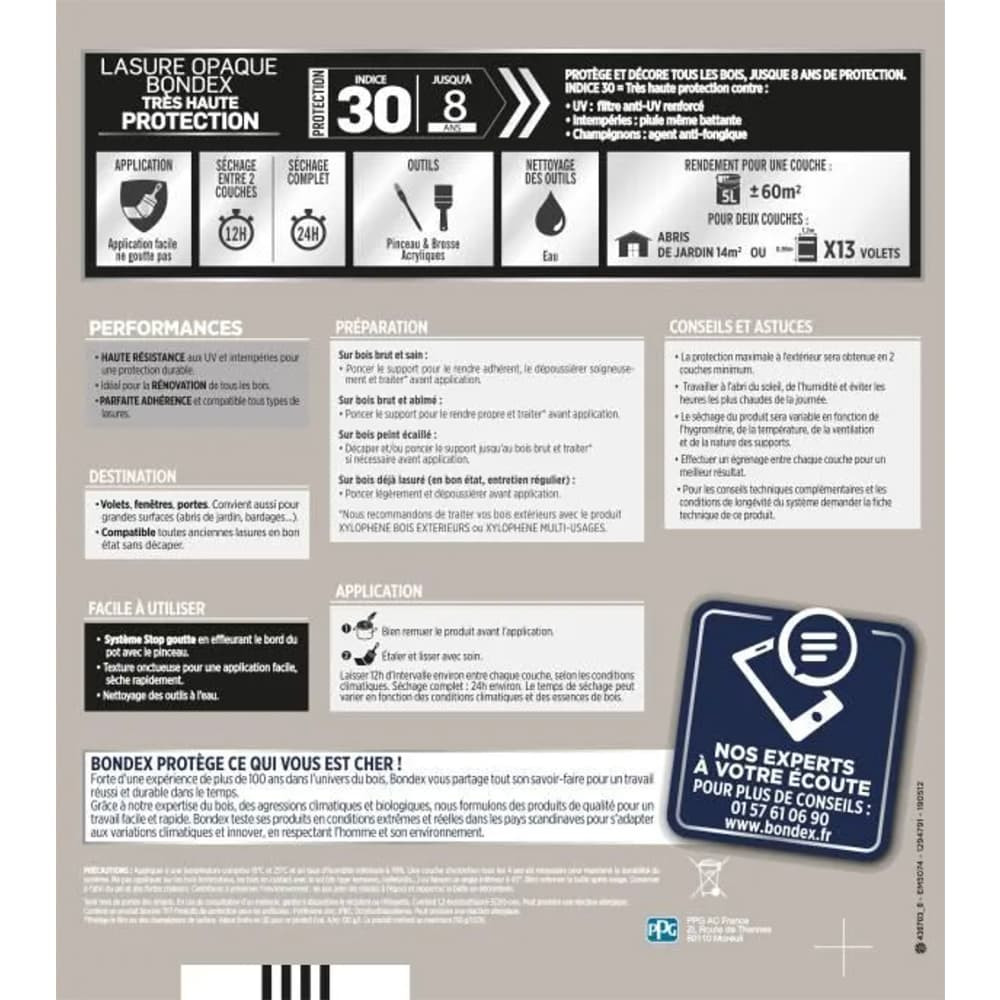 Lasure opaque BONDEX Très Haute Protection 8 ans Brun (ral 8011) - étiquette Lasure opaque BONDEX Très Haute Protection 8 ans Brun (ral 8011) - étiquette
