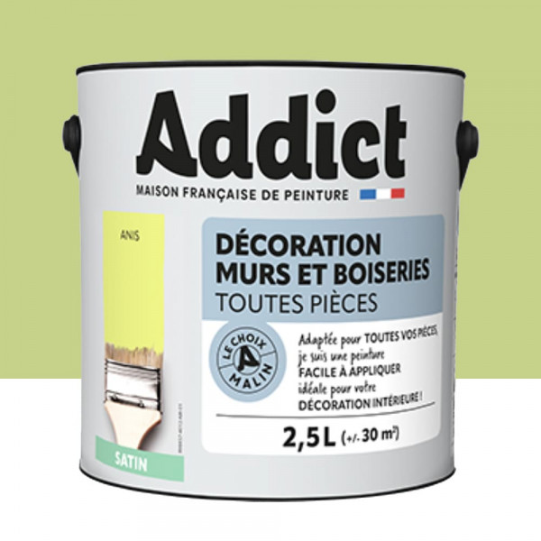 Peinture Décoration Murs et Boiseries addict Satin Anis - 2,5L