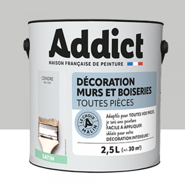 Peinture Décoration Murs et Boiseries addict Satin Cendre - 2,5L