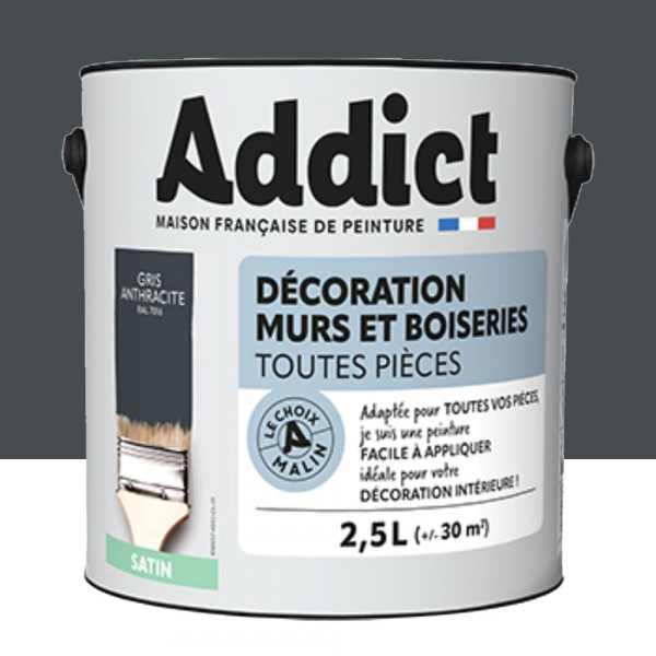 Peinture Décoration Murs et Boiseries addict Satin Gris anthracite - 2,5L
