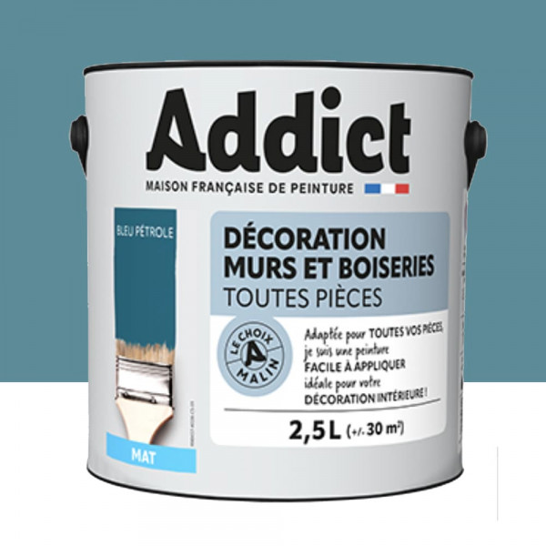 Peinture Décoration Murs et Boiseries addict Mat Bleu Pétrole - 2,5L