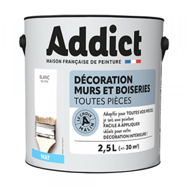 Peinture Décoration Murs et Boiseries addict Mat Blanc - 2,5L