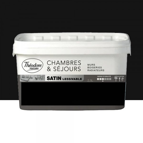 Peinture Chambres & Séjours Théodore Satin lessivable Noir - 2,5L
