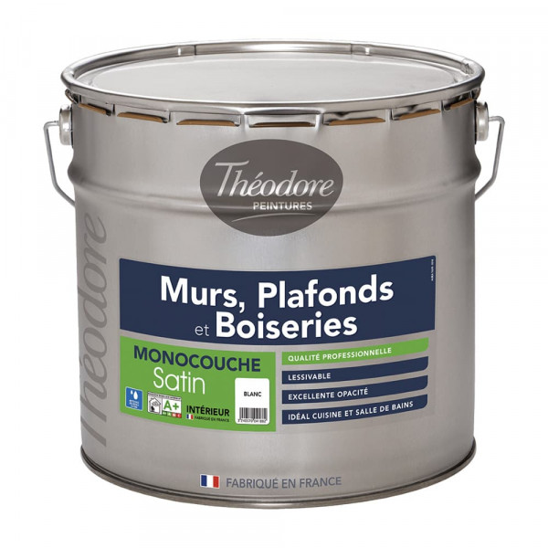 Peinture Murs, Plafonds et Boiseries Théodore Blanc satin - 10L