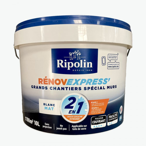 Peinture Rénov Express' RIPOLIN (Grands chantiers) Blanc Mat - 10L