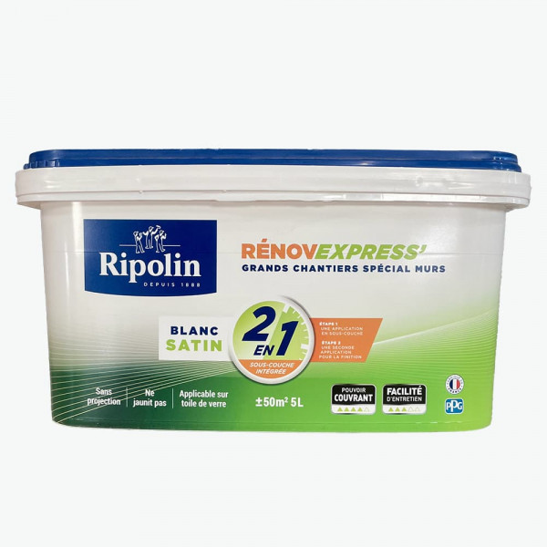 Peinture Rénov Express' RIPOLIN (Grands chantiers) Blanc Satin - 5L