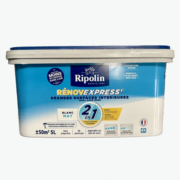 Peinture Rénov Express' RIPOLIN (Grandes surfaces) Blanc Mat - 5L
