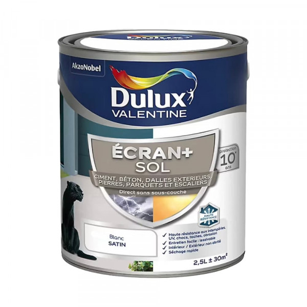 Peinture DULUX VALENTINE Ecran+ Sol Blanc Satin - 2,5L
