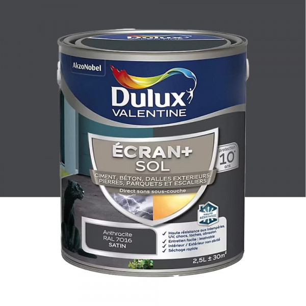 Peinture DULUX VALENTINE Ecran+ Sol Anthracite Satin - 2,5L