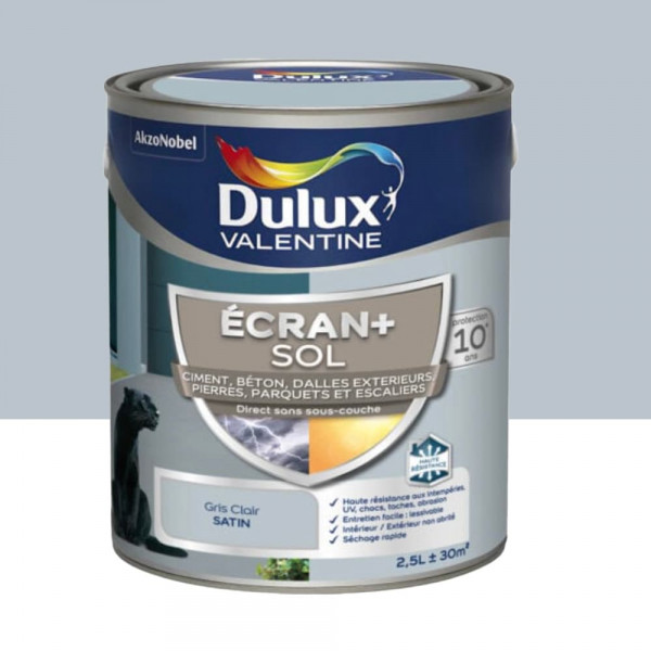 Peinture DULUX VALENTINE Ecran+ Sol Gris Clair Satin - 2,5L
