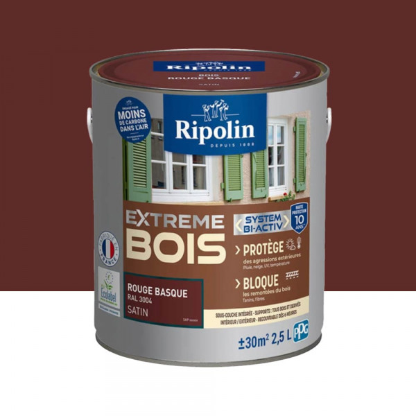 Peinture RIPOLIN eXtrême Bois Bi-Activ Rouge Basque - 2,5L