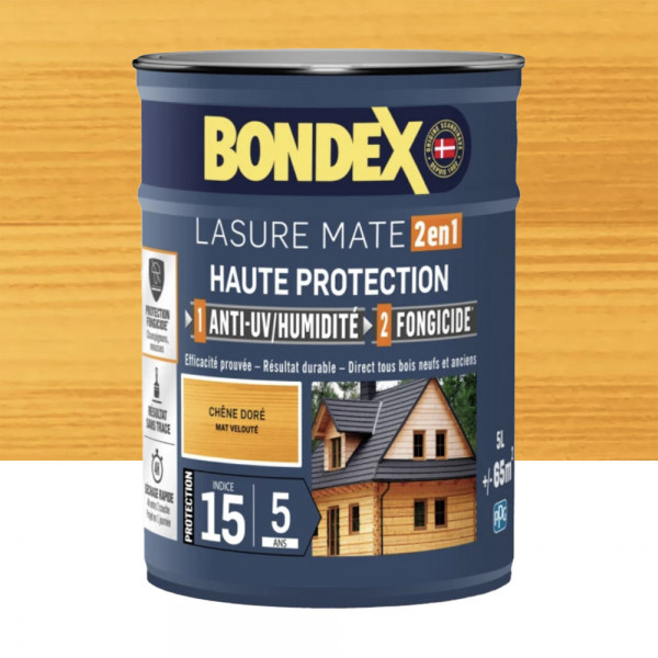 Lasure 2en1 BONDEX Haute Protection 5ans Chêne doré Mat velouté - 5L