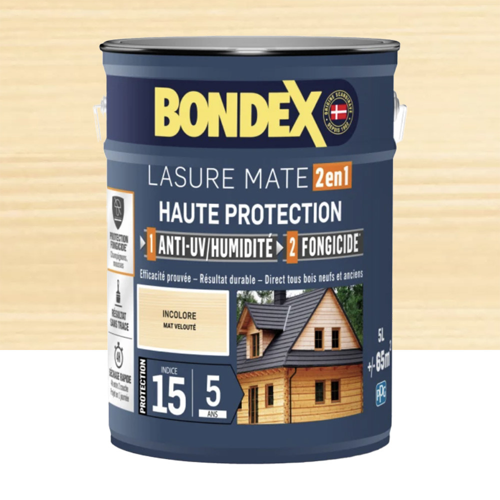 Lasure 2en1 BONDEX Haute Protection 5ans Incolore Mat velouté
