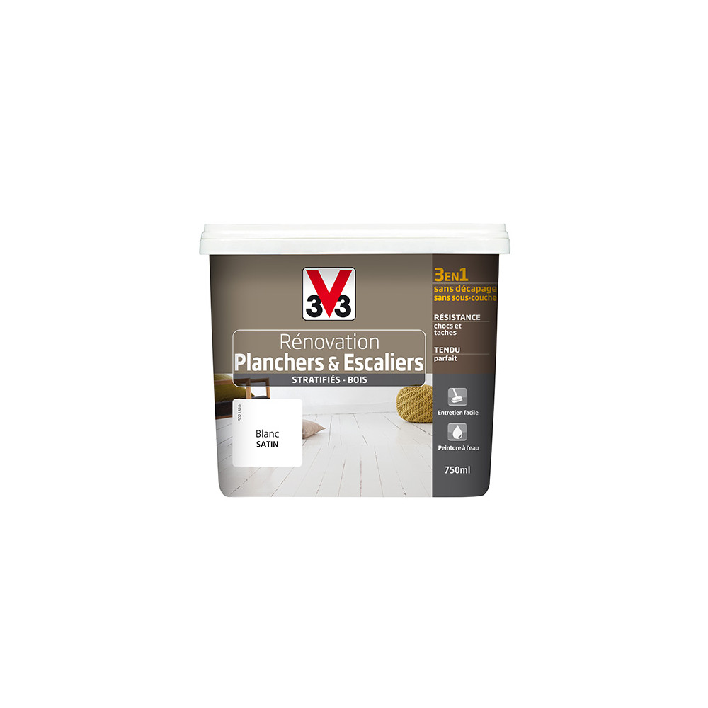 Peinture V33 Rénovation Planchers & Escaliers (Stratifiés-Bois) Titane - 0,75L
