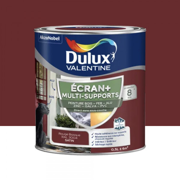 Peinture DULUX VALENTINE Ecran+ Multi-supports Rouge Basque - 0,5L