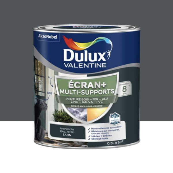 Peinture DULUX VALENTINE Ecran+ Multi-supports Anthracite - 0,5L