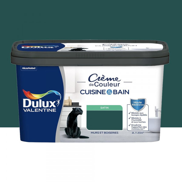 Peinture Cuisine & Bain DULUX VALENTINE Crème de Couleur Emeraude - 2L
