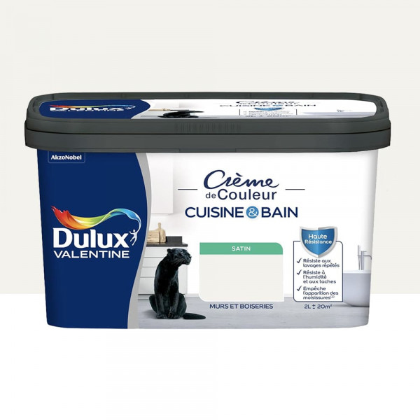Peinture Cuisine & Bain DULUX VALENTINE Crème de Couleur Blanc - 2L