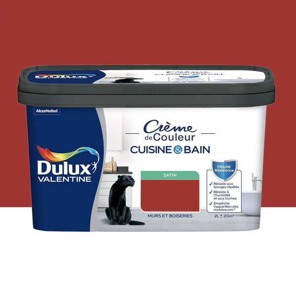Peinture Cuisine & Bain DULUX VALENTINE Crème de Couleur Rouge industriel - 2L