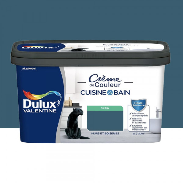 Peinture Cuisine & Bain DULUX VALENTINE Crème de Couleur Bleu paon - 2L